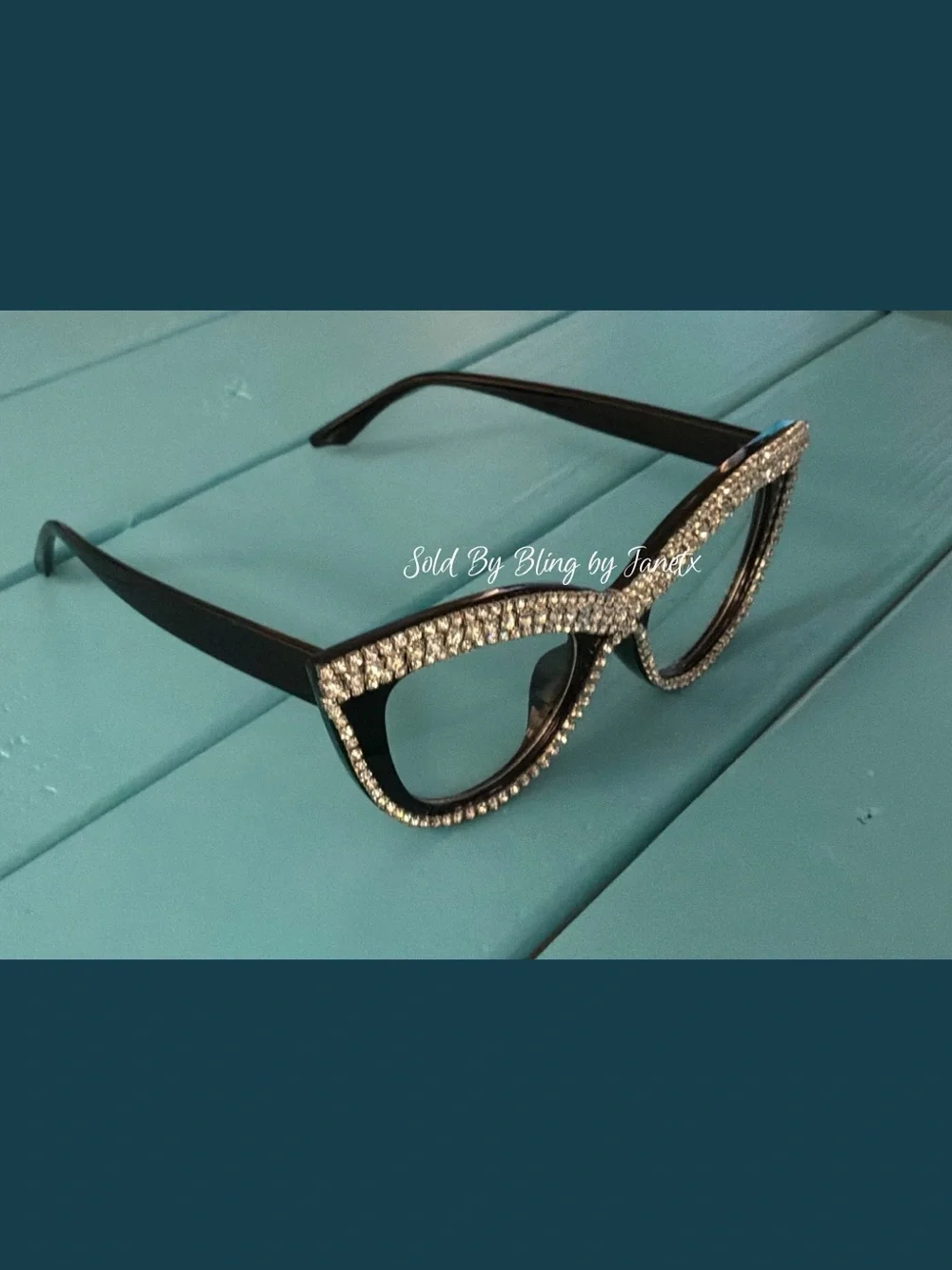 Bling Rhinestone Crystal Cat-Eye Glasses - Black - Clear lenses -Fashion Glasses